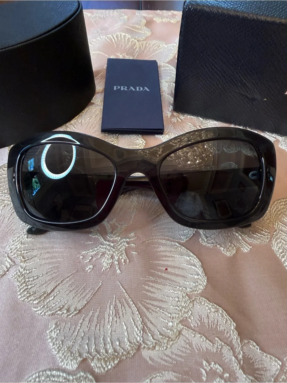 Prada SPR 19M Sunglasses Translucent Black Rectangle Cat Eye Made in Italy